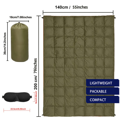 Outdoor Camping Puffy Blanket Foldable Lightweight Warm DWR Water Resistant with 3D Eye Mask 140x200cm for Camping Travel Car Beach Stadium Hammock Sofa Festival