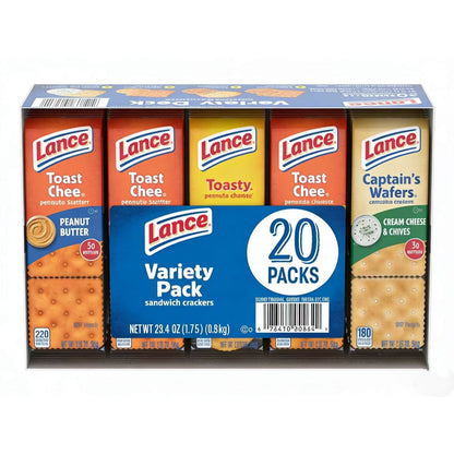 Lance Sandwich Crackers Variety Pack Peanut Butter Cheese Classic Flavors Individually Wrapped 20 or 40 Count Snack Pack