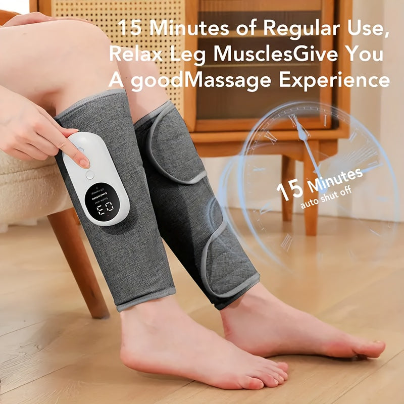Cordless Air Compression Leg Massager 3 Intensities Calf Thigh Foot Knee Relief Rechargeable Portable Massager for Home Office Travel Gray Black