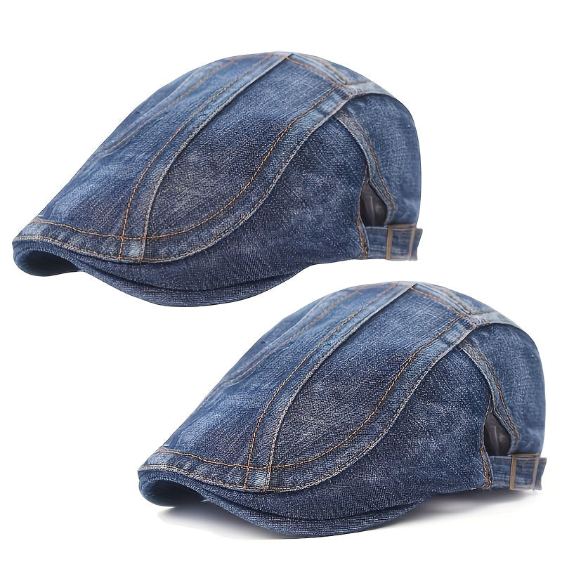 Washed Denim Beret Hat for Men & Women – Adjustable Vintage Newsboy Cap, Unisex Artist Hat for Spring & Summer – Perfect Match for Jeans & Casual Outfits