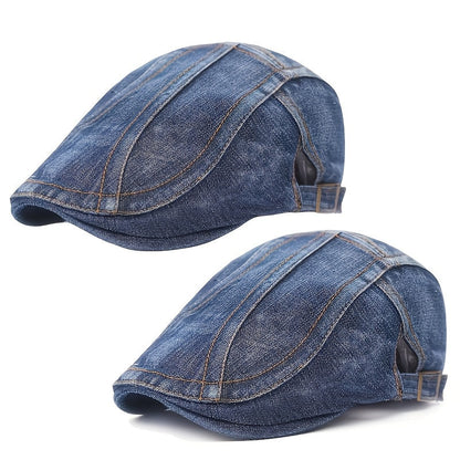 Washed Denim Beret Hat for Men & Women – Adjustable Vintage Newsboy Cap, Unisex Artist Hat for Spring & Summer – Perfect Match for Jeans & Casual Outfits
