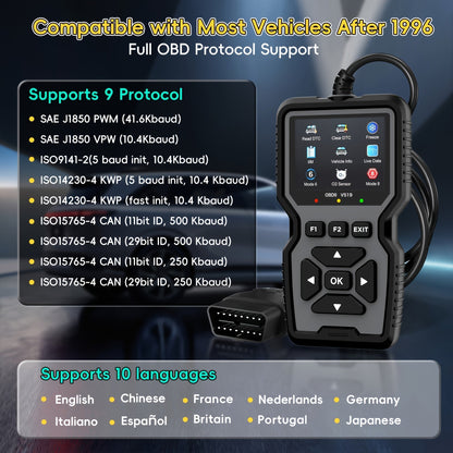 OBD2 Scanner Diagnostic Tool Universal Check Engine Code Reader with Reset Function Mode 6 & 8 I/M Readiness Test – Compatible with All 1996+ OBDII Cars Trucks SUVs – Grey