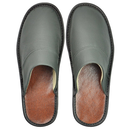 Wide Width Genuine Leather Slippers Indoor Non-Slip Oversized Slides for Men and Women All Seasons Casual House Shoes Black Grey Brown Navy Burgundy Red Purple Orange US 5.5-14