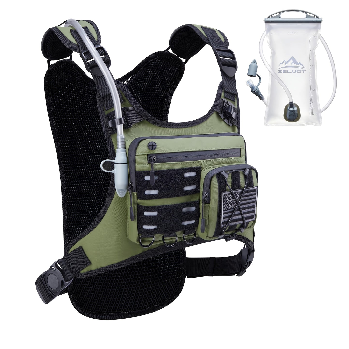 Running Hydration Vest with 3L Water Bladder Lightweight Adjustable Chest Pack Reflective Gear Holder for Men Women Marathon Trail Running Hiking Black Gray Camo Olive