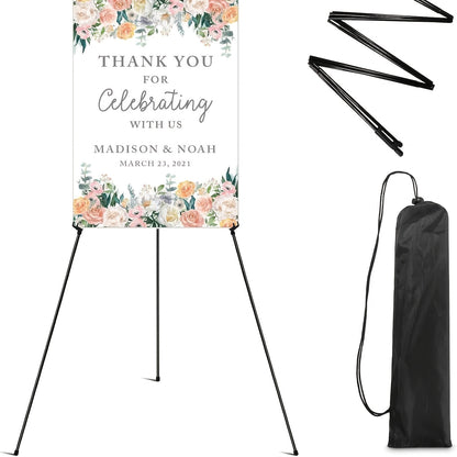 63 Inch Portable Floor Easel Stand Metal Tripod with Carry Bag Wedding Sign Poster Display Quick Assembly Black Gold 1 or 2 Pack