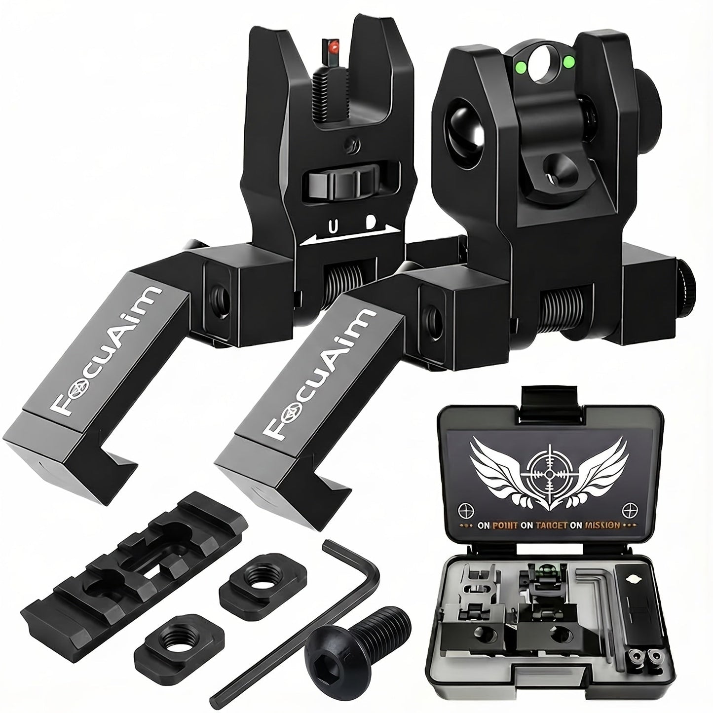 45 Degree Offset Flip Up Iron Sights for AR15 – Fiber Optic Red Green Dots, Tool-Free Adjustable, 20mm Rail Mount, Rapid Transition Backup Canted Sights for Rifle Shooting Outdoors