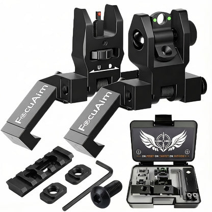 45 Degree Offset Flip Up Iron Sights for AR15 – Fiber Optic Red Green Dots, Tool-Free Adjustable, 20mm Rail Mount, Rapid Transition Backup Canted Sights for Rifle Shooting Outdoors