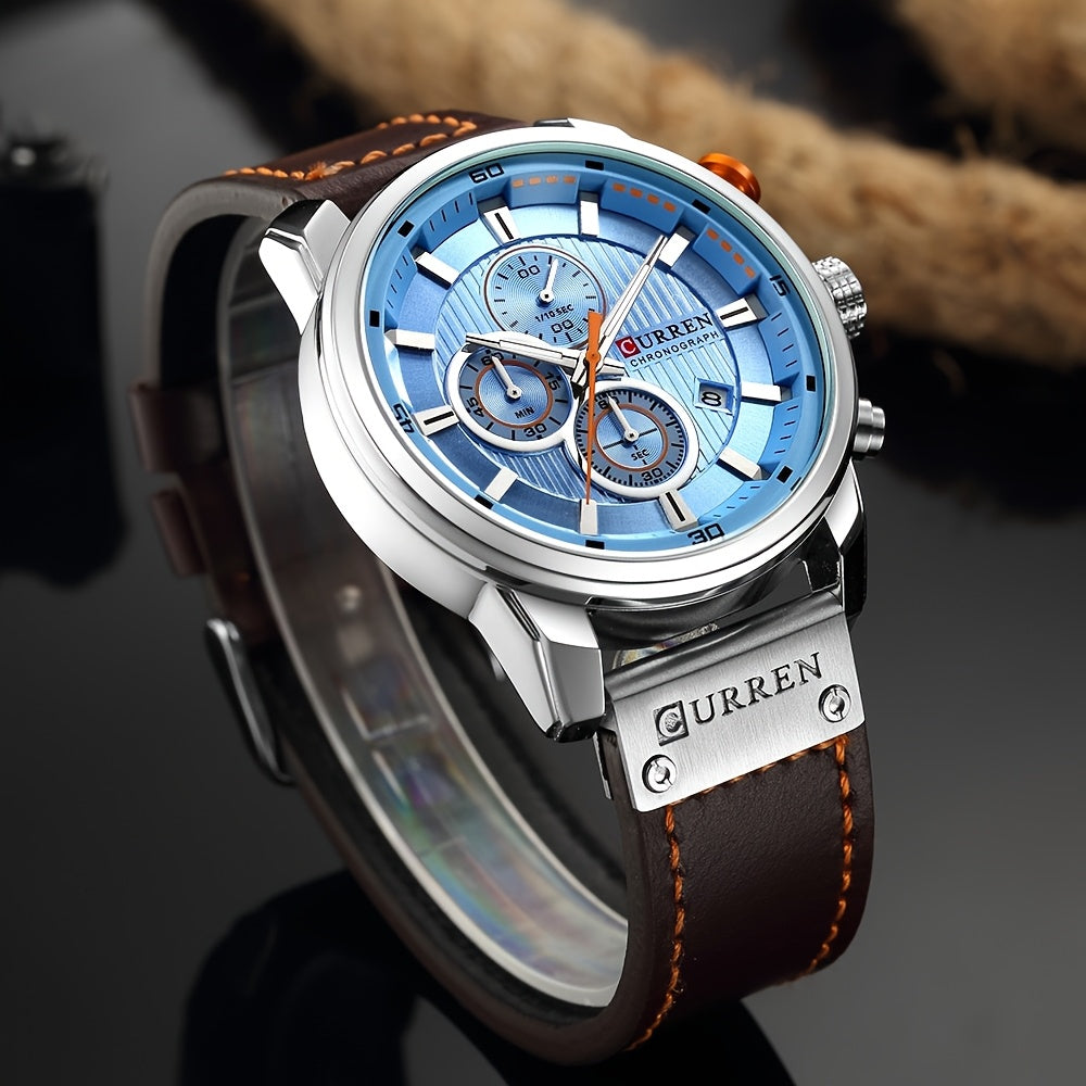 Men's Chronograph Sport Quartz Watch with Date Display – Stopwatch Wristwatch for Men 6 Colors Brown Blue Black Grey Casual Business Everyday Watch Gift