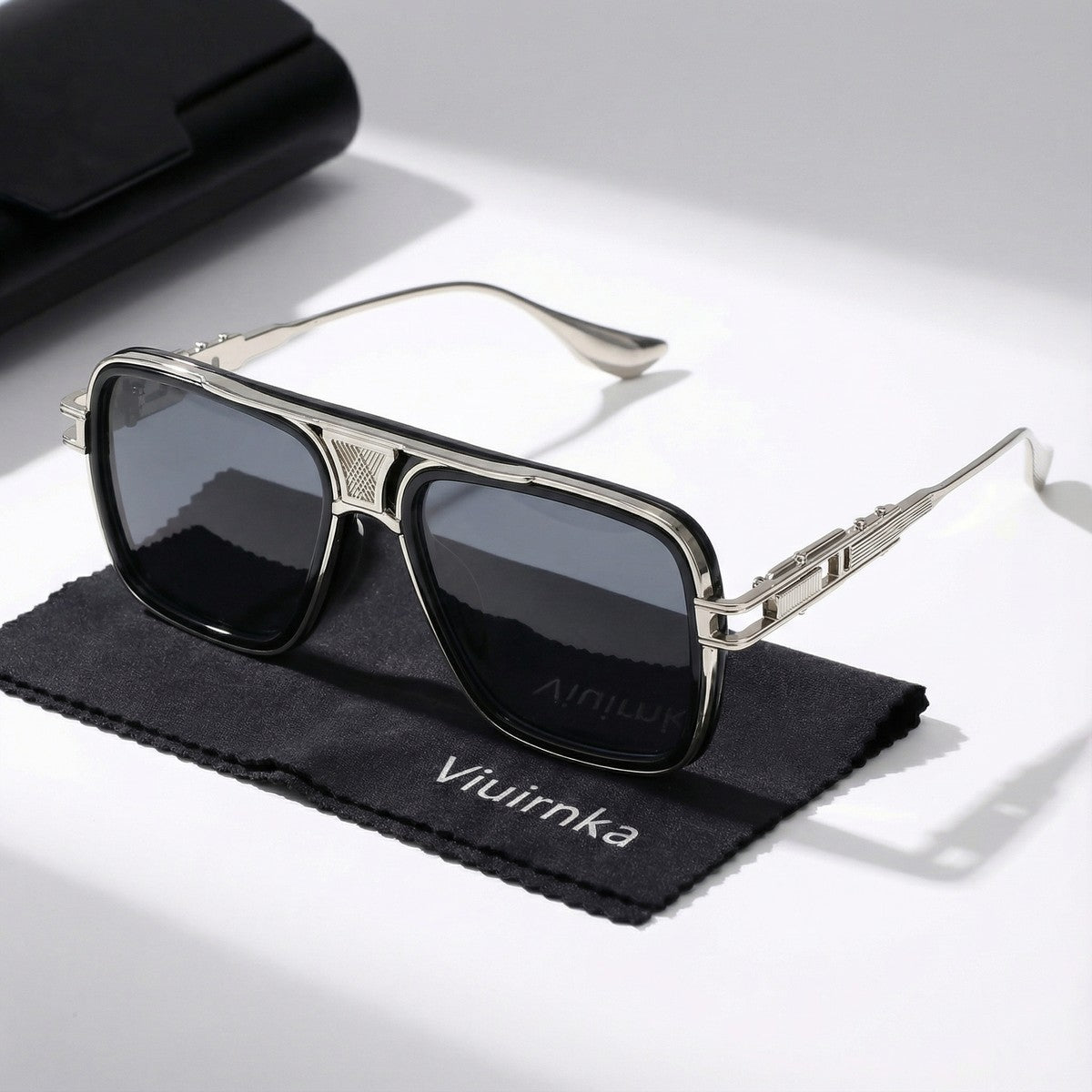 Classic Square Sunglasses for Men & Women – Retro Unisex UV Protection Metallic Frame Lightweight Eyewear, Includes Case & Cleaning Cloth, Daily Wear & Outdoor Activities