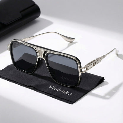 Classic Square Sunglasses for Men & Women – Retro Unisex UV Protection Metallic Frame Lightweight Eyewear, Includes Case & Cleaning Cloth, Daily Wear & Outdoor Activities