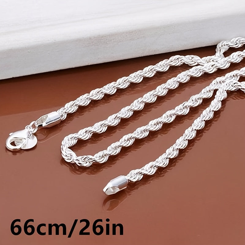 925 Silver Plated Twisted Rope Chain Necklace Unisex Stainless Steel Simple Tribal Style 18-30 Inch - Daily Party Wear All Season Jewelry Gift for Men Women Valentine's Day