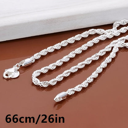 925 Silver Plated Twisted Rope Chain Necklace Unisex Stainless Steel Simple Tribal Style 18-30 Inch - Daily Party Wear All Season Jewelry Gift for Men Women Valentine's Day