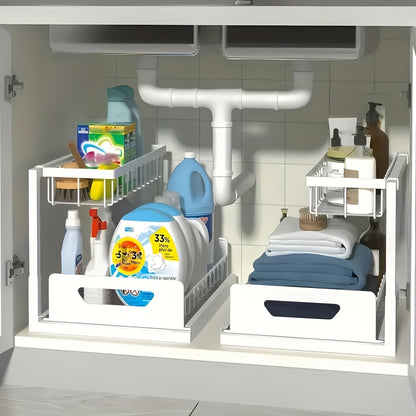 Under Sink Organizer 2 Tier Pull Out Cabinet Storage Organizer with Metal Sliding Drawers Kitchen Bathroom Tabletop Organizer and Storage Rack Accessories