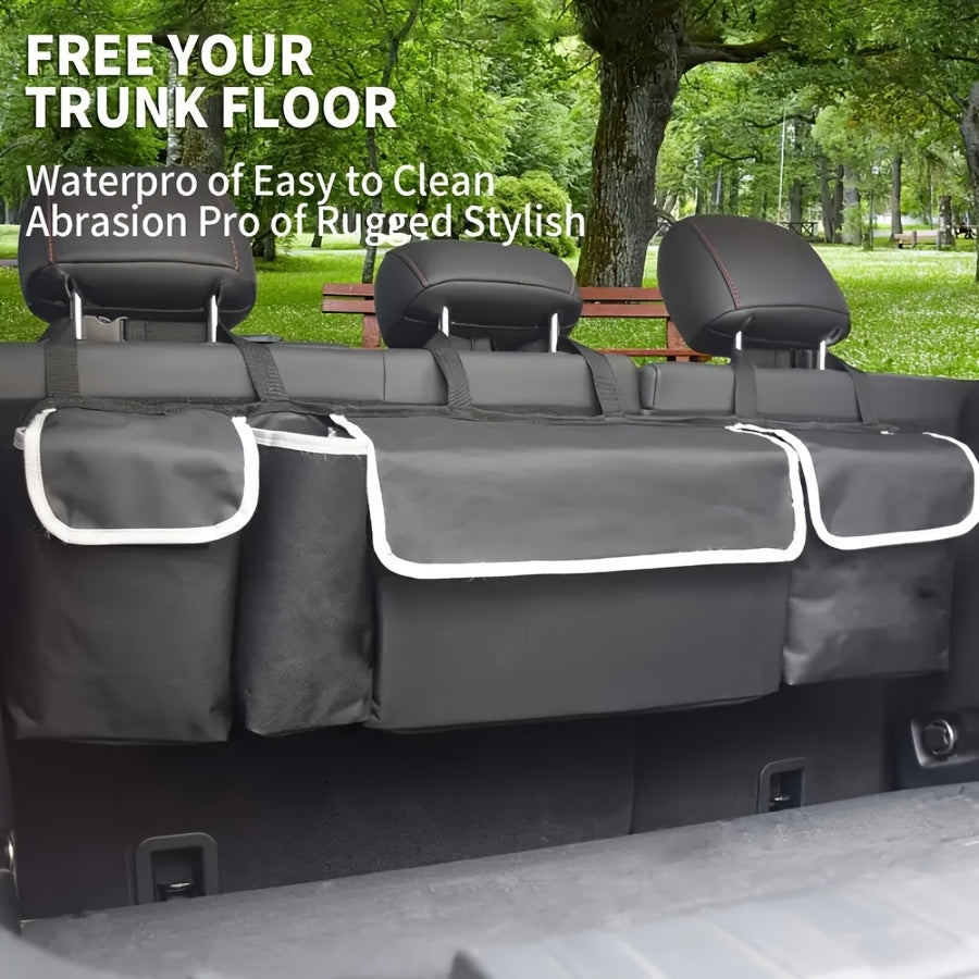Car Trunk Organizer Rear Seat Hanging Storage Bag with 4 Pockets Foldable Cargo Bag for SUV Truck MPV Van – Black Multi-Pocket Car Interior Storage Organizer for Travel & Daily Use