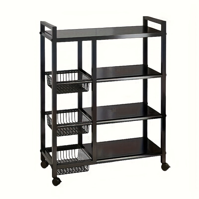 4-Tier Rolling Storage Rack with Wire Baskets & Wheels – Adjustable Metal Shelf for Kitchen Pantry Garage Bathroom Closet, Movable Standing Organizer, Housewarming Gift