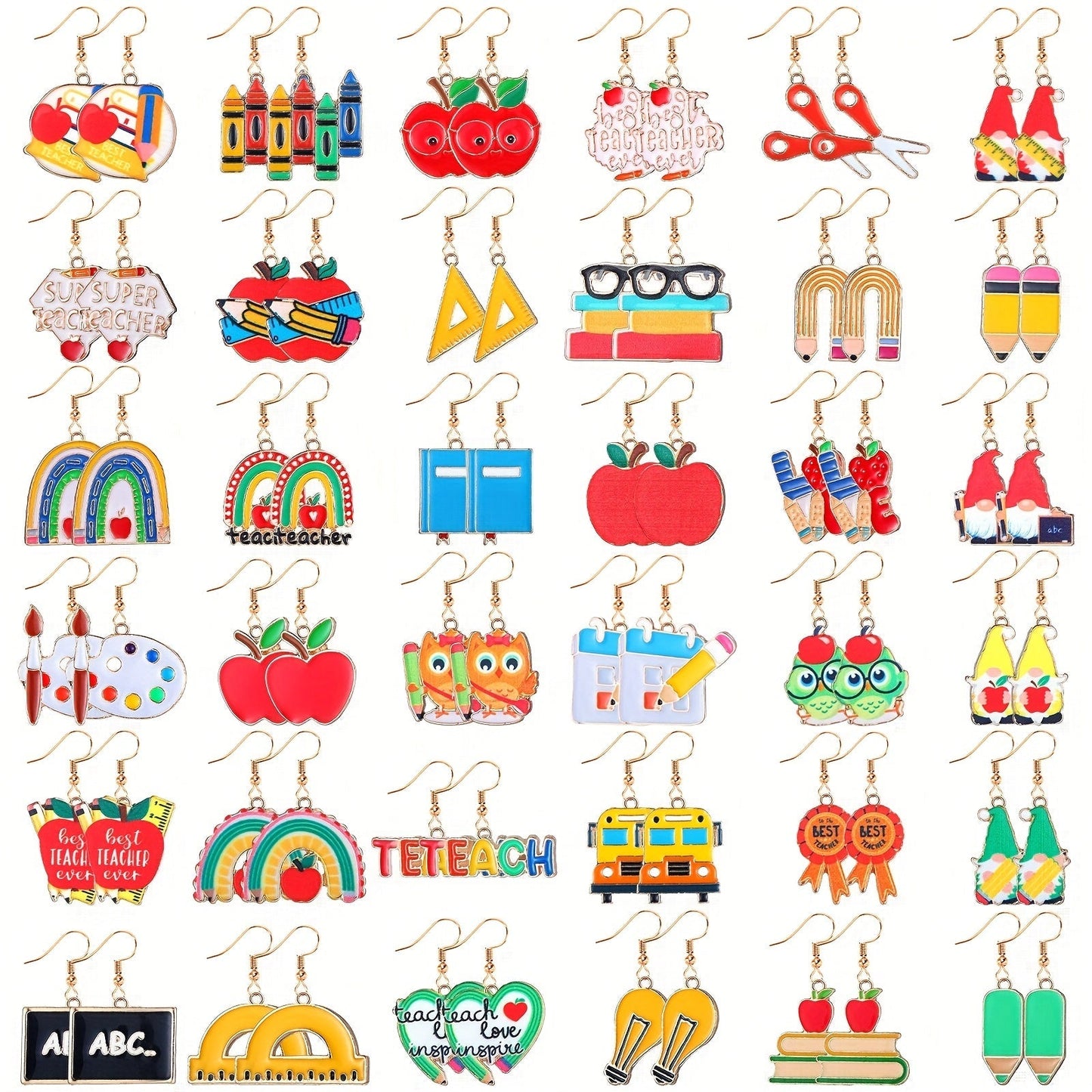 36 Pairs Teacher Earrings Set for Women Book Pencil Ruler Apple Stud & Dangle Earrings - Back to School Teacher Appreciation Gift Party Favor Pack Christmas Gift