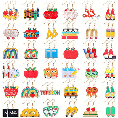 36 Pairs Teacher Earrings Set for Women Book Pencil Ruler Apple Stud & Dangle Earrings - Back to School Teacher Appreciation Gift Party Favor Pack Christmas Gift