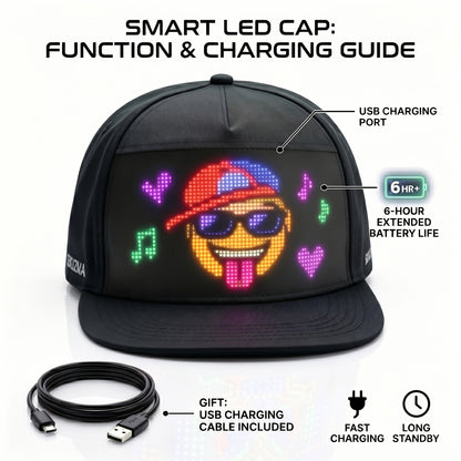 LED Light-Up Hat Smart App Programmable Scrolling Message Cap – 16x32 LED Matrix US Flag & Text Upload Breathable Unisex Novelty Gift for Teens Parties Events Anniversaries