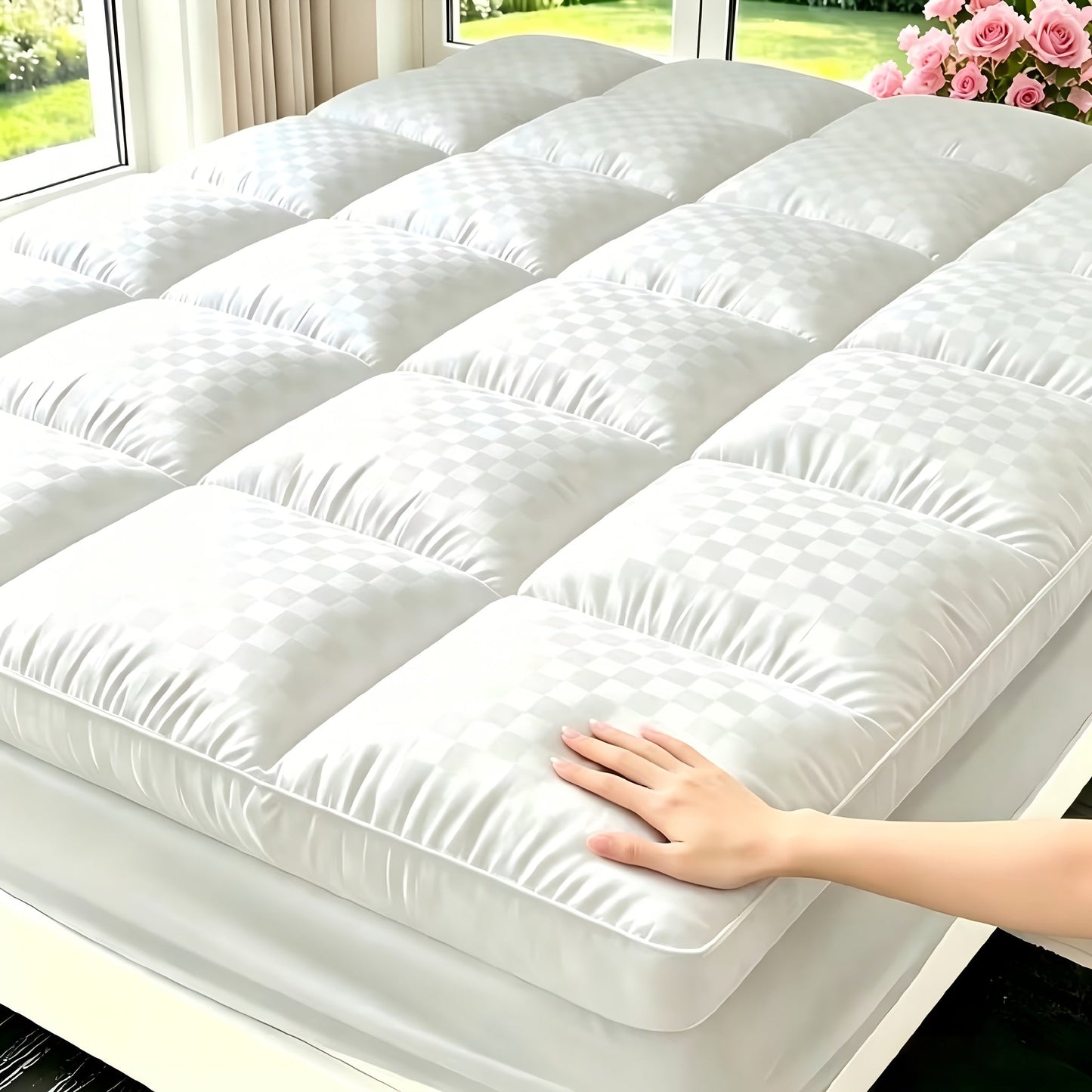 Quilted Pillow Top Mattress Topper Cooling Mattress Pad Cover Fitted Deep Pocket 8 to 21 Inch Stretches for Twin Full Queen King California King in White Gray Black Navy