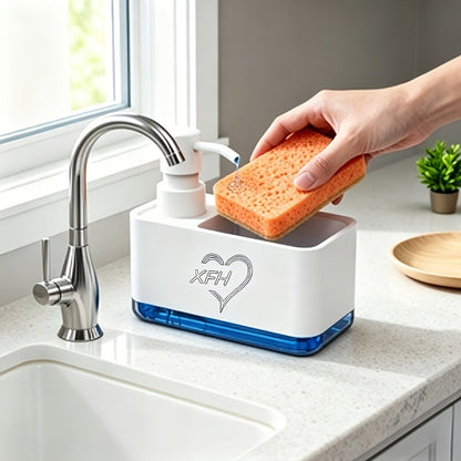 2-in-1 Soap Dispenser with Built-In Sponge Holder for Kitchen Sink – Countertop Pump Dispenser for Hand & Dish Soap, Detergent Dispenser, Easy Refill, Ideal Kitchen Organizer