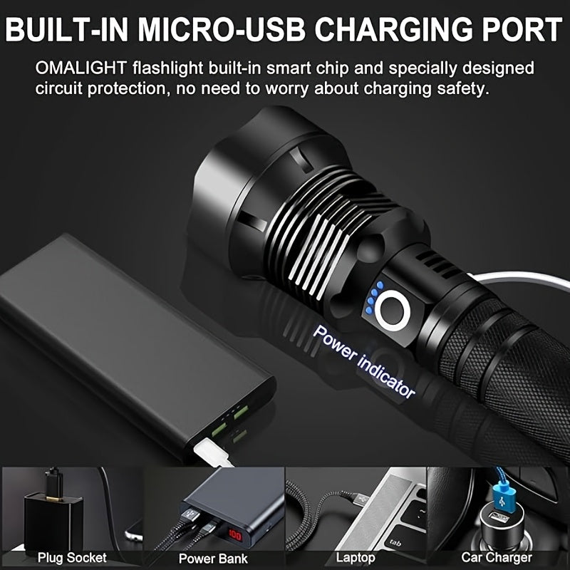 4000 Lumen Rechargeable Tactical Flashlight – High Lumens LED Handheld Torch, USB-C, 500M Range, 4 Modes, Aluminum Alloy, Waterproof for Camping Fishing Hiking Night Patrol Emergency