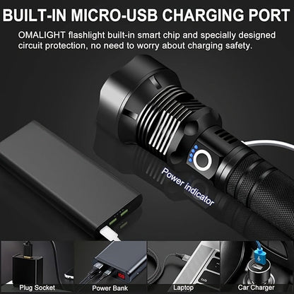 4000 Lumen Rechargeable Tactical Flashlight – High Lumens LED Handheld Torch, USB-C, 500M Range, 4 Modes, Aluminum Alloy, Waterproof for Camping Fishing Hiking Night Patrol Emergency