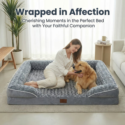 Orthopedic Dog Bed Extra Large Washable – C-Shape Memory Foam Sofa with Removable Cover, Nonskid Bottom & Bolster Support for Large & Giant Dogs, Grey