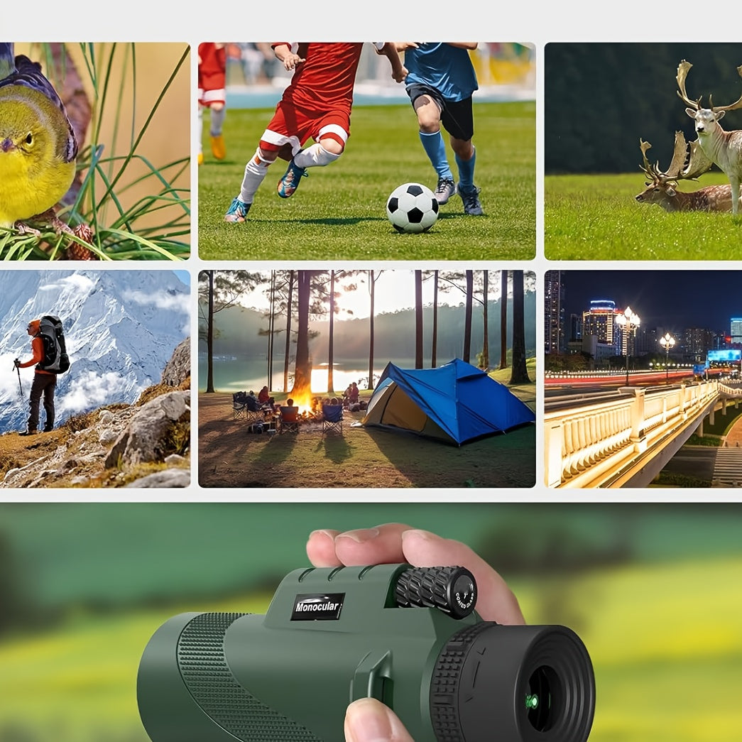 10x42 HD Monocular Telescope with Phone Adapter & Tripod – FMC Lens Compact Scope for Bird Watching, Wildlife, Hiking, Camping, Concerts & Sports – Black & Green, Christmas Gift