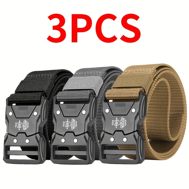 Men's Nylon Belt Set 3 Pack Quick-Release Buckle 4 Colors 49.2 Inch Durable Sports Casual Belt for Men - Everyday Outdoor Hiking Work Tactical Belt Gift for Him