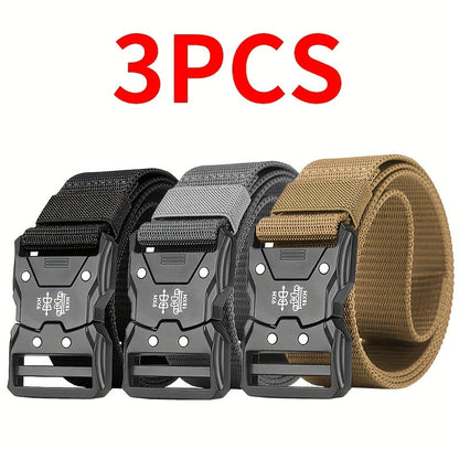 Men's Nylon Belt Set 3 Pack Quick-Release Buckle 4 Colors 49.2 Inch Durable Sports Casual Belt for Men - Everyday Outdoor Hiking Work Tactical Belt Gift for Him