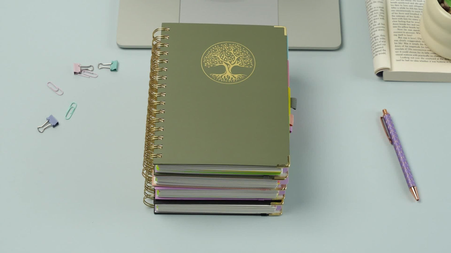 A5 Hardcover 5-Subject Spiral Notebook Journal – 300 College-Ruled Pages with Removable Divider Tabs & Pocket, 6.1" x 8.4" Lined Notebook for Work, School & Note Taking, Back to School Supplies