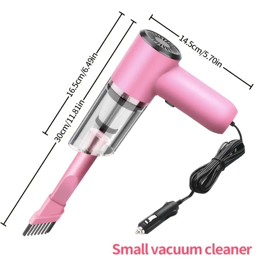 12V Handheld Car Vacuum Cleaner, Powerful Wired Portable Car Vacuum for Pet Hair & Dust Removal, Silent Motor, Accessories Kit Included, Compact Design for Car Interior Cleaning – Pink