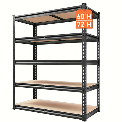 Heavy Duty 5-Tier Metal Shelving Unit 2000LBS Garage Storage Rack | 72"H & 60"H Adjustable Steel Shelf for Garage, Basement, Pantry, Closet, Utility Room – Black