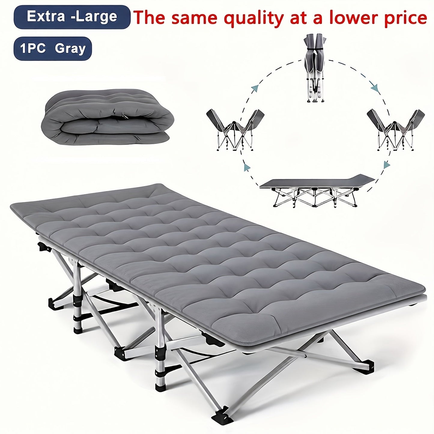 Heavy Duty Folding Camping Bed with Flip-Up Mattress Included 450-600 lbs 70-75 Inch Portable Guest Bed for Adults Teenagers Travel Garden Balcony Outdoor