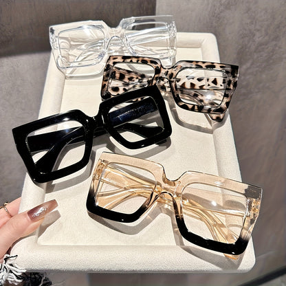 4 Piece Women's Square Fashion Glasses Set – Tortoiseshell Clear & Rose Gold Lightweight Plastic Frames, Stylish Decorative Eyewear for Office Home & Parties, Gift for Women