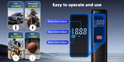 Cordless Tire Inflator Portable Air Compressor with Digital Pressure Gauge, USB Rechargeable, 3X Fast Inflation for Car, SUV, Truck, Bike, Motorcycle, Ball & Sports Equipment – Compact Auto Air Pump