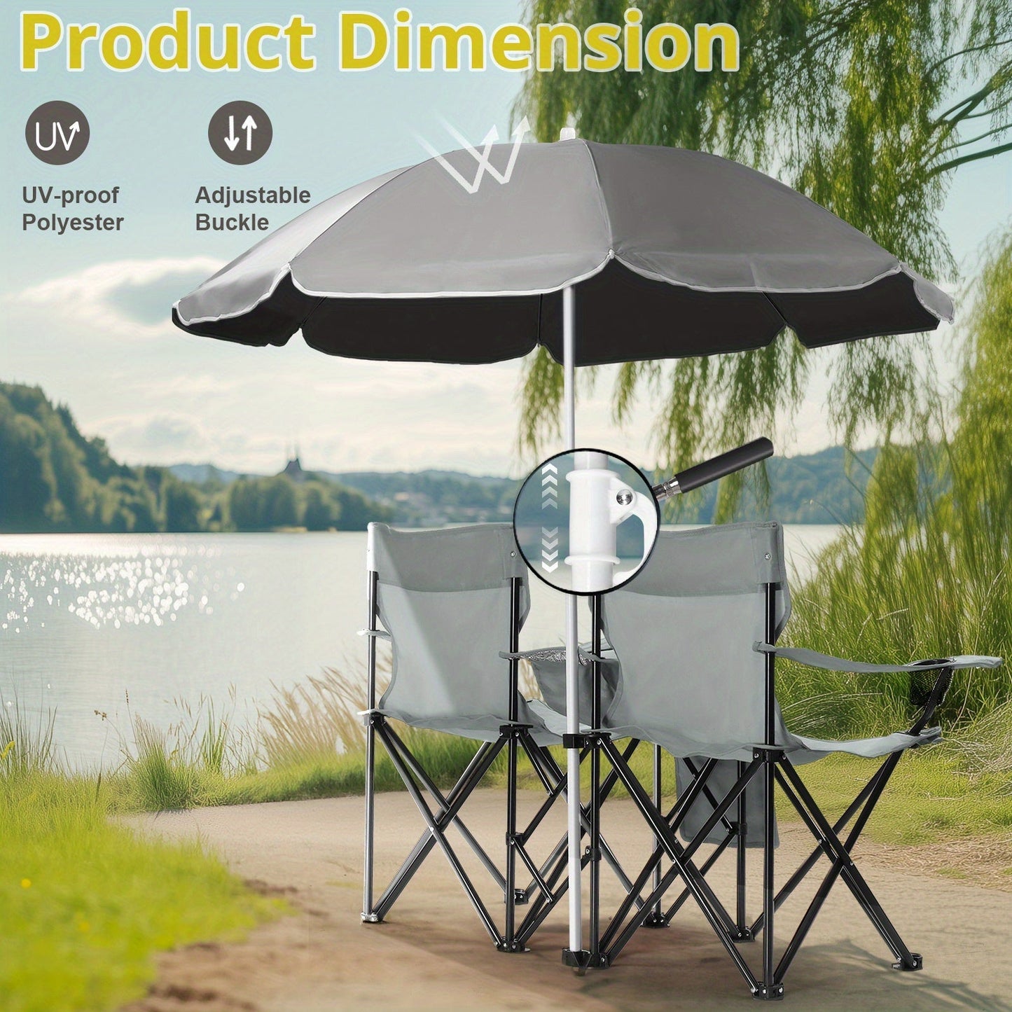 Folding Outdoor Fishing Chair with Sun Umbrella Iron Alloy Frame Oxford Fabric 187 Lb Capacity Portable Beach Patio Camping Chair with Storage Bag Red Black Grey Blue Coconut Pineapple Pattern