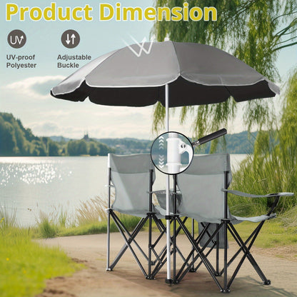 Folding Outdoor Fishing Chair with Sun Umbrella Iron Alloy Frame Oxford Fabric 187 Lb Capacity Portable Beach Patio Camping Chair with Storage Bag Red Black Grey Blue Coconut Pineapple Pattern