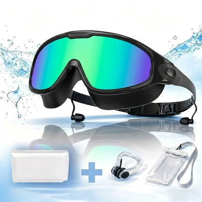 Anti-Fog Swim Goggles 2-Pack with Earplugs, Nose Clip & Waterproof Bag – UV Protection Swimming Goggles for Men, Women & Teens, Outdoor Pool & Water Sports Accessories Kit