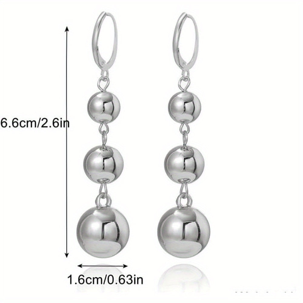 S925 Sterling Silver Triple Ball Drop Dangle Earrings for Women – Retro French Long Design, Elegant Vintage Style, Gold & Silver Tone