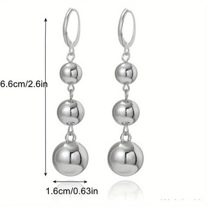 S925 Sterling Silver Triple Ball Drop Dangle Earrings for Women – Retro French Long Design, Elegant Vintage Style, Gold & Silver Tone