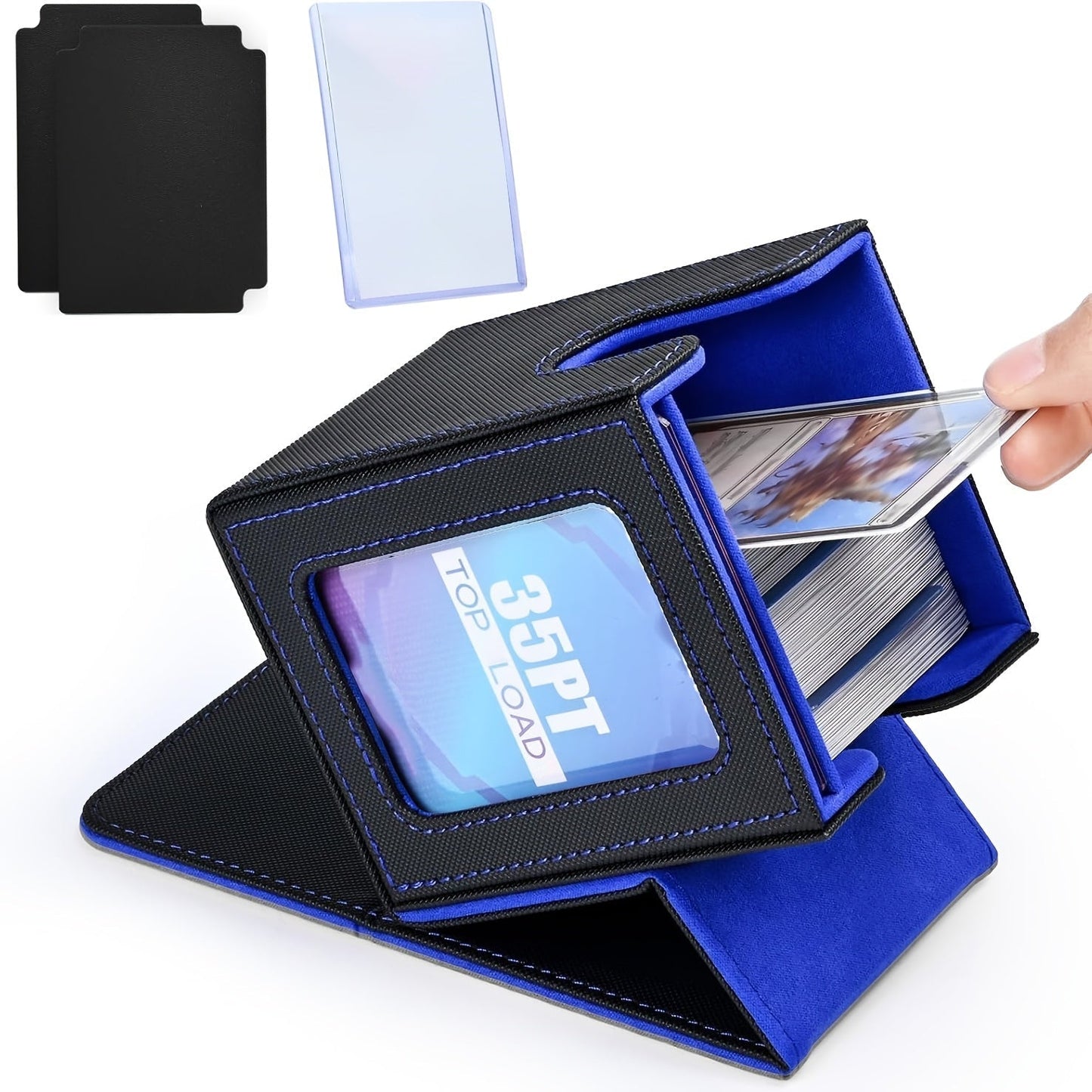 TCG Deck Box 100+ Double Sleeved Cards Commander Display Card Storage Case with 2 Dividers Top Sleeve Compatible with MTG Magic the Gathering Pokemon Yu-Gi-Oh Trading Card Game Black Gray Blue Purple Green