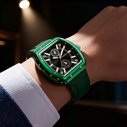 Men's Minimalist Quartz Watch with Silicone Strap - Round Dial Alloy Case Fashion Casual Sports Business Wristwatch for Men, 5 Colors White Black Green Blue Brown
