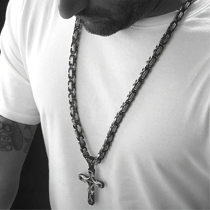 Men's Stainless Steel Cross Necklace Set 2pcs Cuban Chain with Cross Pendant Retro Hip Hop Fashion Jewelry for Men - Bold Statement Necklace Gift for Him Birthday Christmas