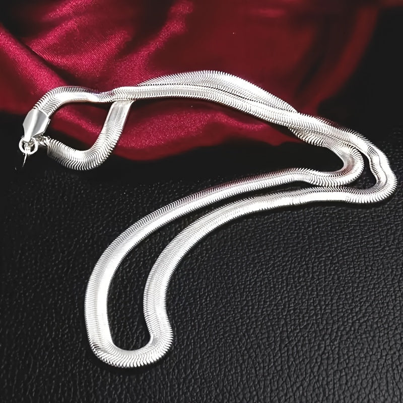 925 Sterling Silver Flat Snake Chain Necklace – Sleek Minimalist Unisex Jewelry, 20 Inch Smooth Serpentine Chain, Perfect Gift for Weddings, Parties, Christmas & Holidays