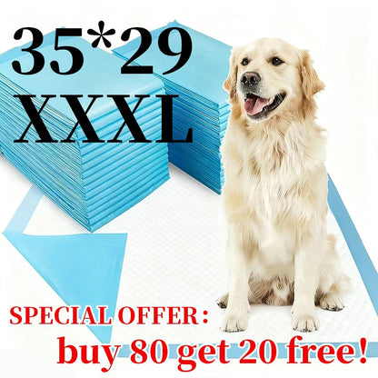 XXXL Dog Pee Pads 80+20 Bonus Pack – 6-Layer Odor-Resistant Leak-Proof Disposable Training Pads for Small Large & Elderly Dogs, Two Sizes 23x23 or 29x35 Inch, 100 Total Pads