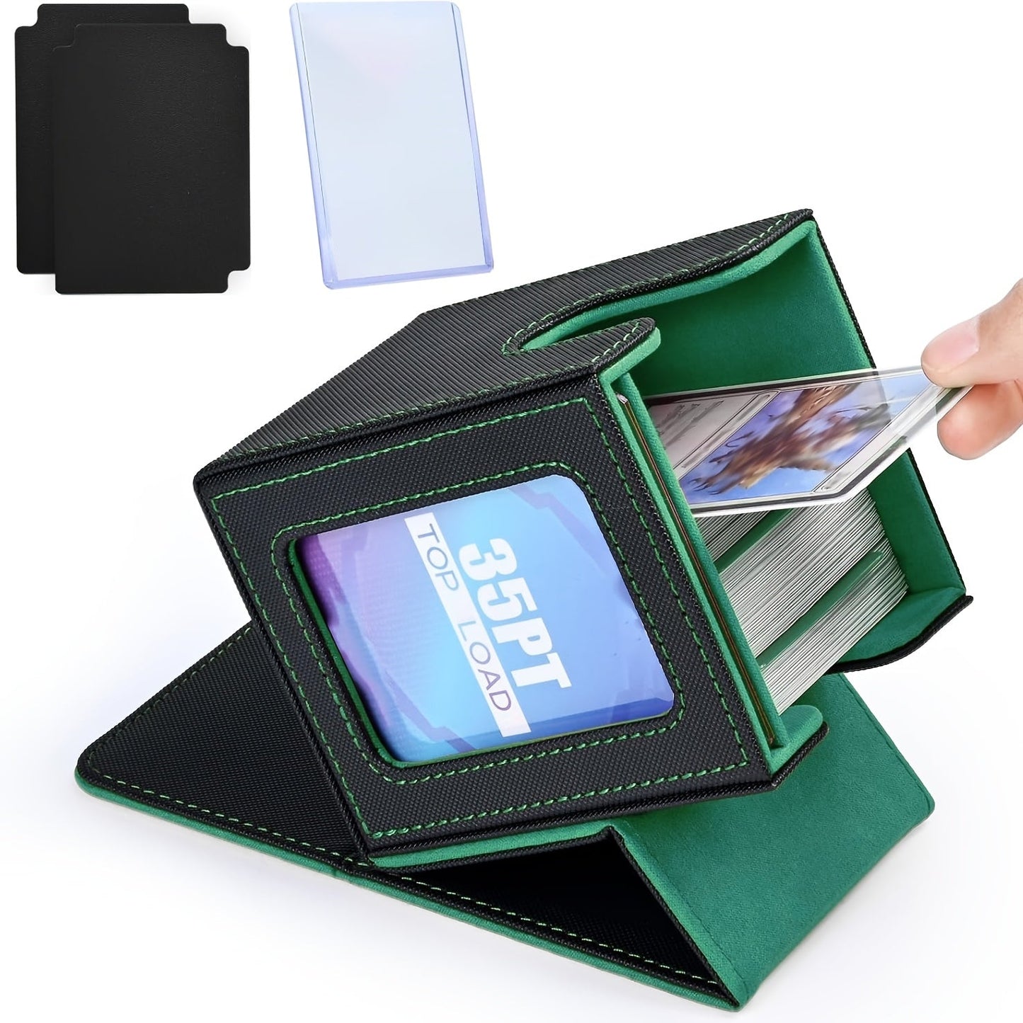 TCG Deck Box 100+ Double Sleeved Cards Commander Display Card Storage Case with 2 Dividers Top Sleeve Compatible with MTG Magic the Gathering Pokemon Yu-Gi-Oh Trading Card Game Black Gray Blue Purple Green