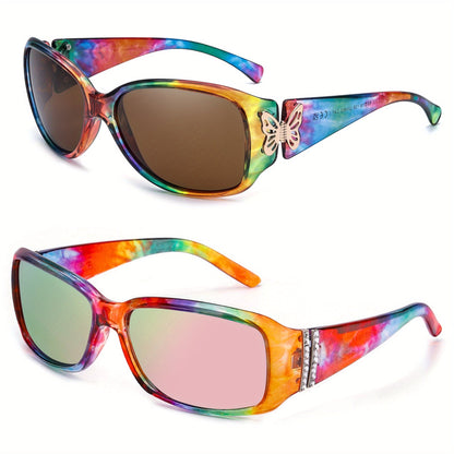 2PCS Women's Polarized Sunglasses UV400 – Butterfly & Heart Wrap-Around Jackie-O Style Trendy Fashion Eyewear for Driving, Beach & Outdoor, Multiple Colors Available