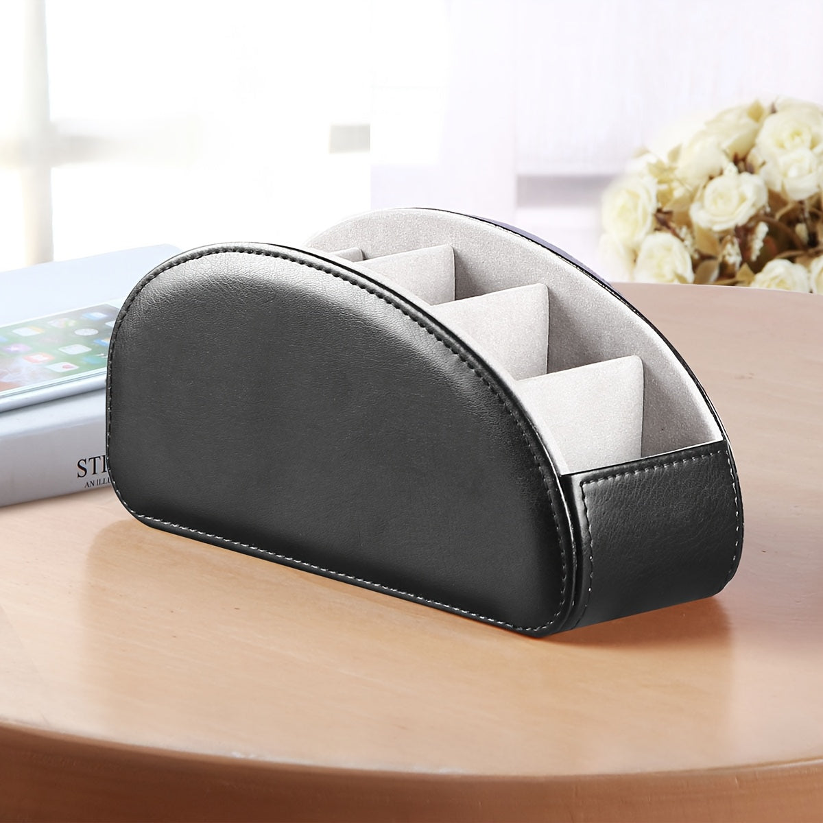 Remote Control Holder with 5 Compartments Desktop Organizer Caddy – Bedside Storage Box for TV Remotes Pens Eyeglasses Office Stationery Home Appliance Controllers