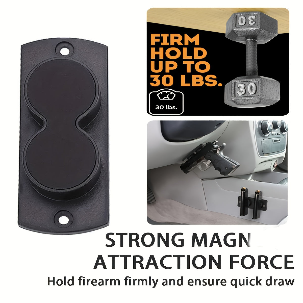 Magnetic Gun Holster Mount 30 lbs for Car Truck Home Wall Desk – Rubber Coated Pistol Holder Quick Draw Ready Won't Scratch Firearm Double-Sided Tape Included